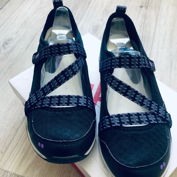 RYKA Kailee Black Purple Mesh Mary Janes Slip On Comfort Shoes,Size 6W - Picture 2 of 8